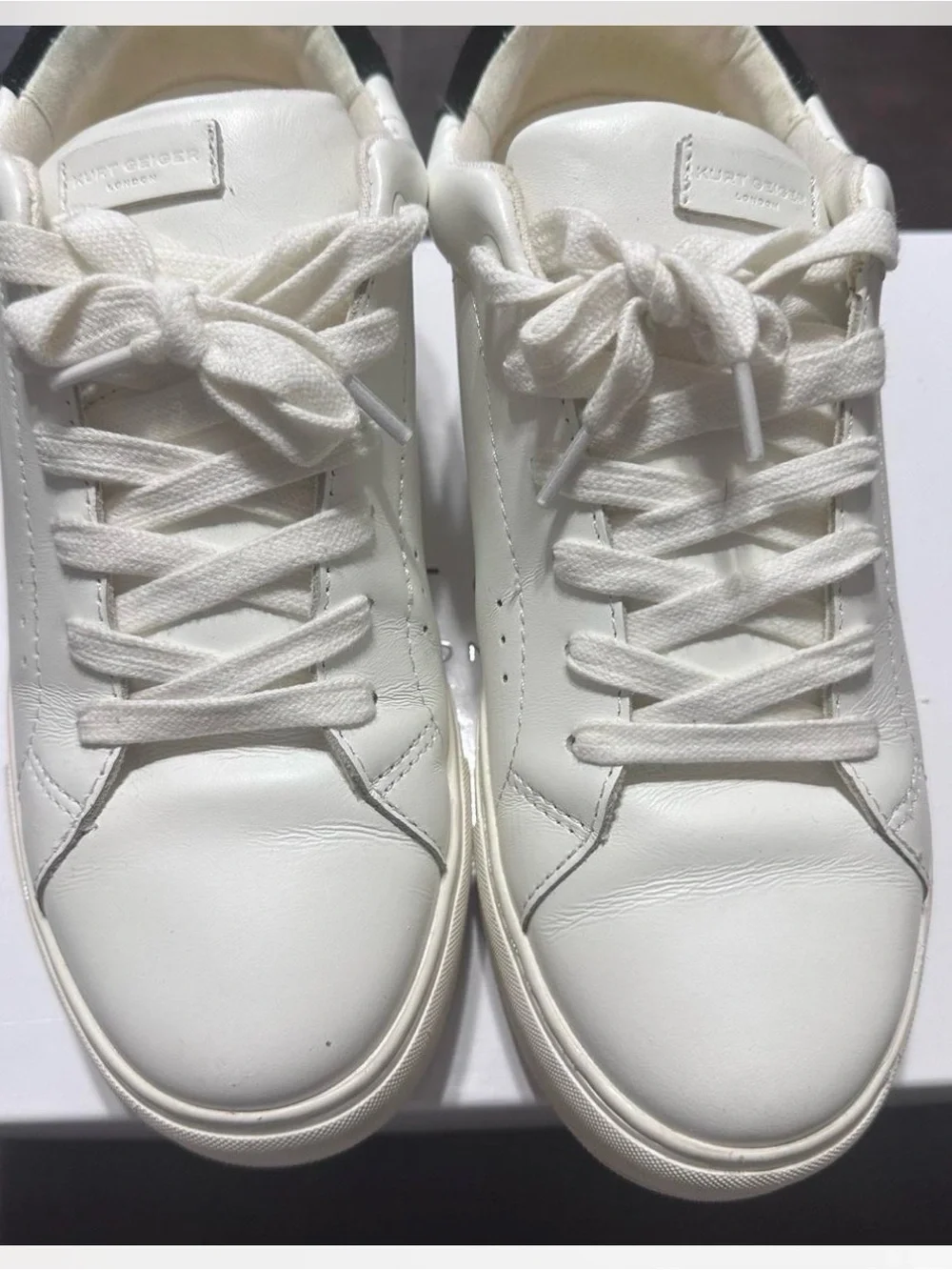 Kurt Geiger White Leather Low-Top Sneakers with Black Heel Accent